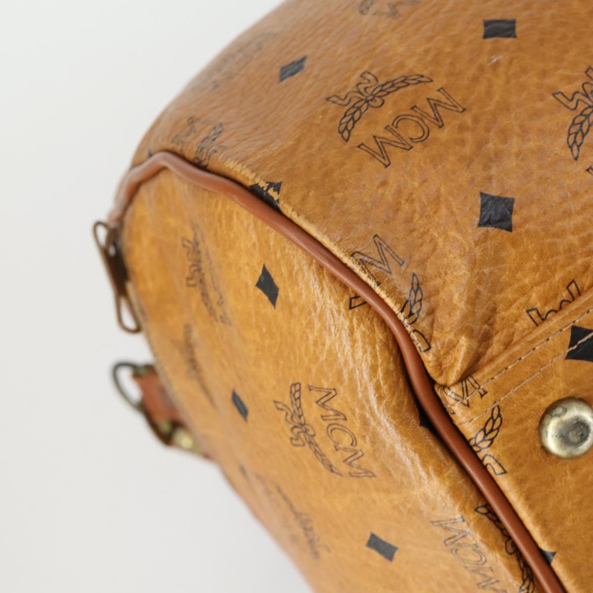 MCM Vicetos Logogram Boston Bag PVC Leather 2way Brown Gold Auth 163581