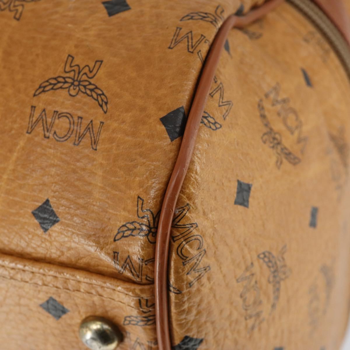 MCM Vicetos Logogram Boston Bag PVC Leather 2way Brown Gold Auth 163581