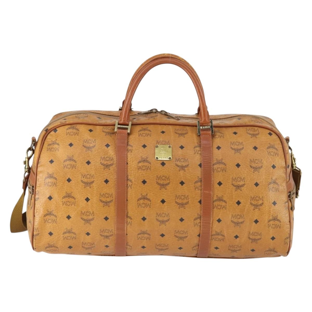 MCM Vicetos Logogram Boston Bag PVC Leather 2way Brown Gold Auth 163581