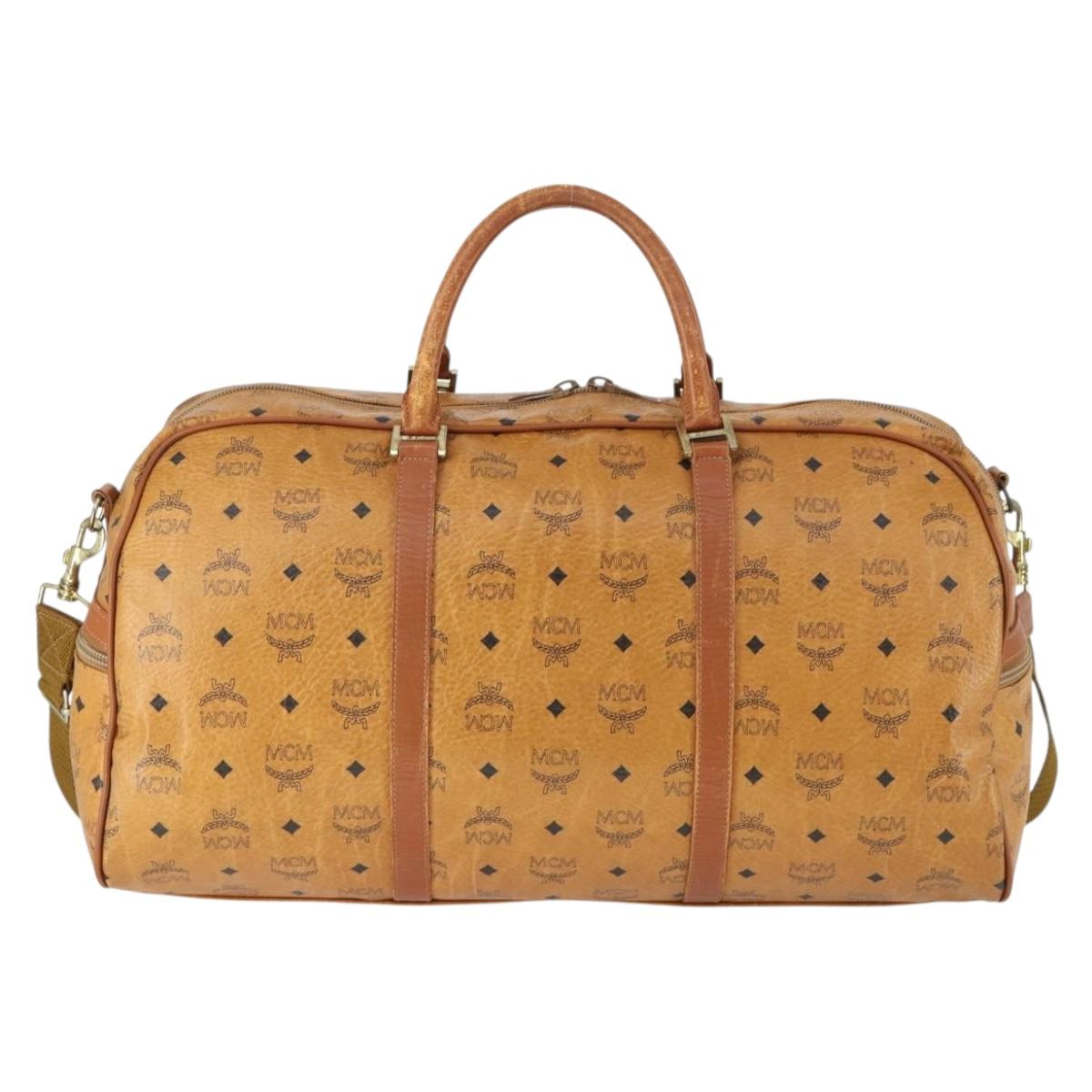 MCM Vicetos Logogram Boston Bag PVC Leather 2way Brown Gold Auth 163581