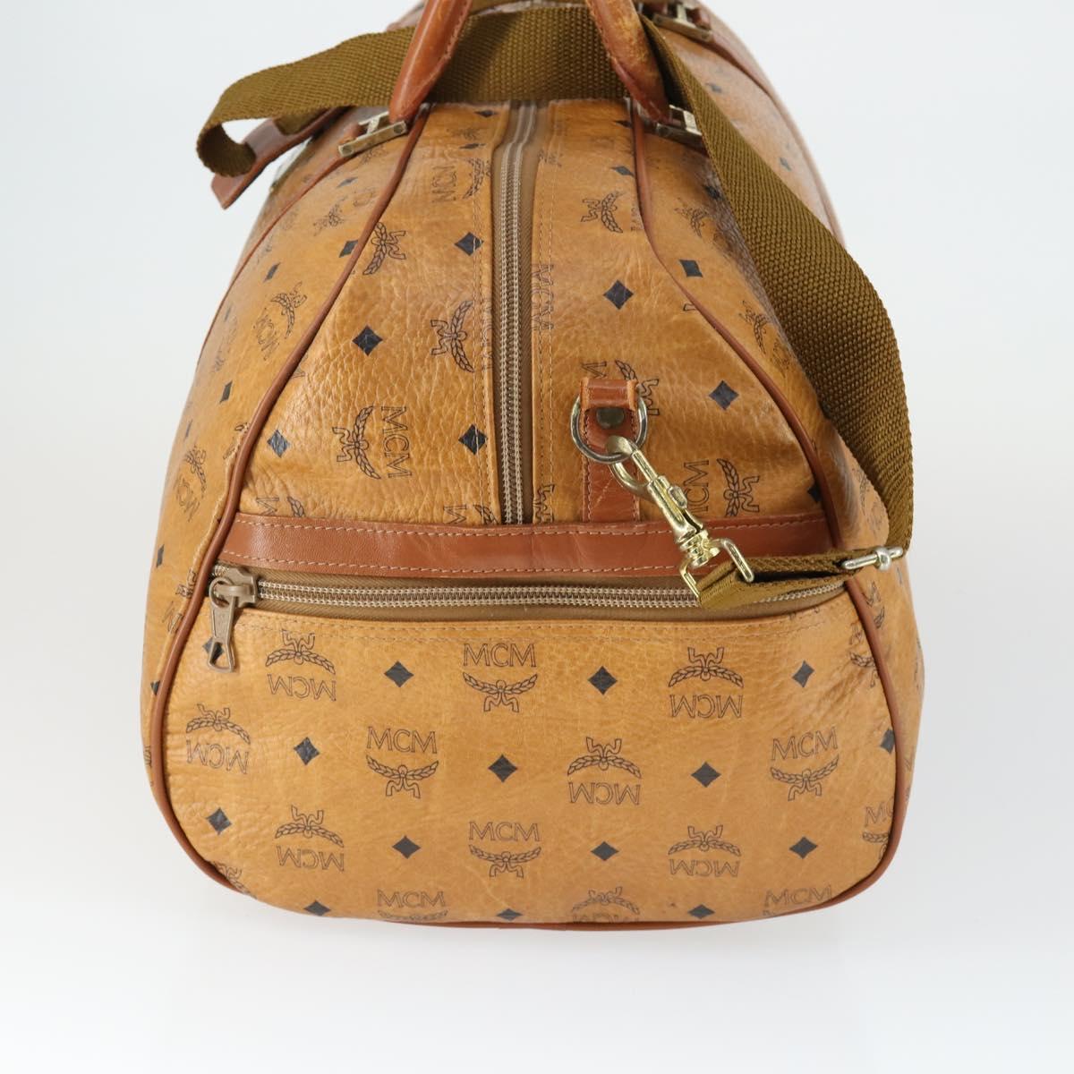 MCM Vicetos Logogram Boston Bag PVC Leather 2way Brown Gold Auth 163581