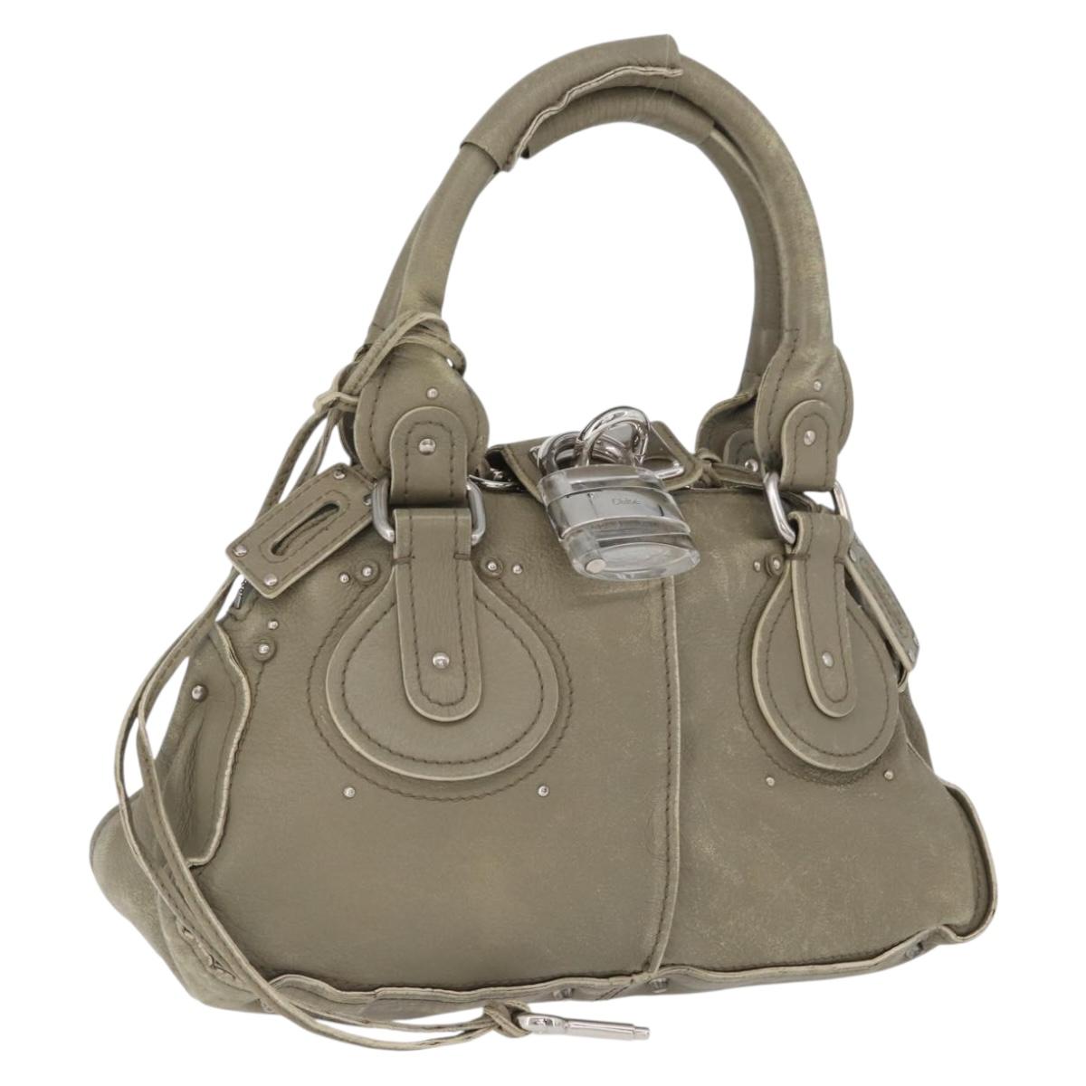 Chloe Paddington Hand Bag Leather Khaki Silver Auth 163603V