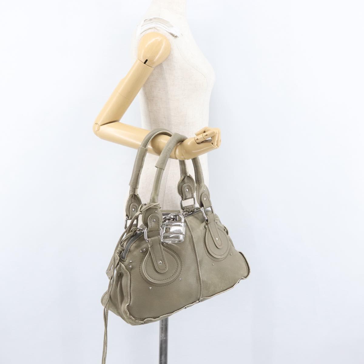Chloe Paddington Hand Bag Leather Khaki Silver Auth 163603V