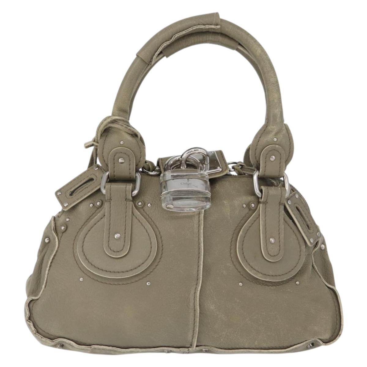 Chloe Paddington Hand Bag Leather Khaki Silver Auth 163603V