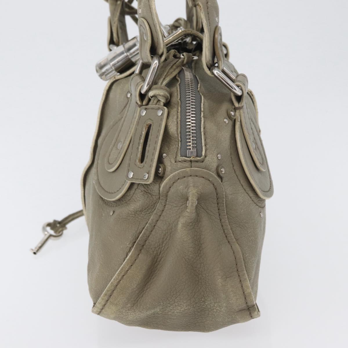 Chloe Paddington Hand Bag Leather Khaki Silver Auth 163603V