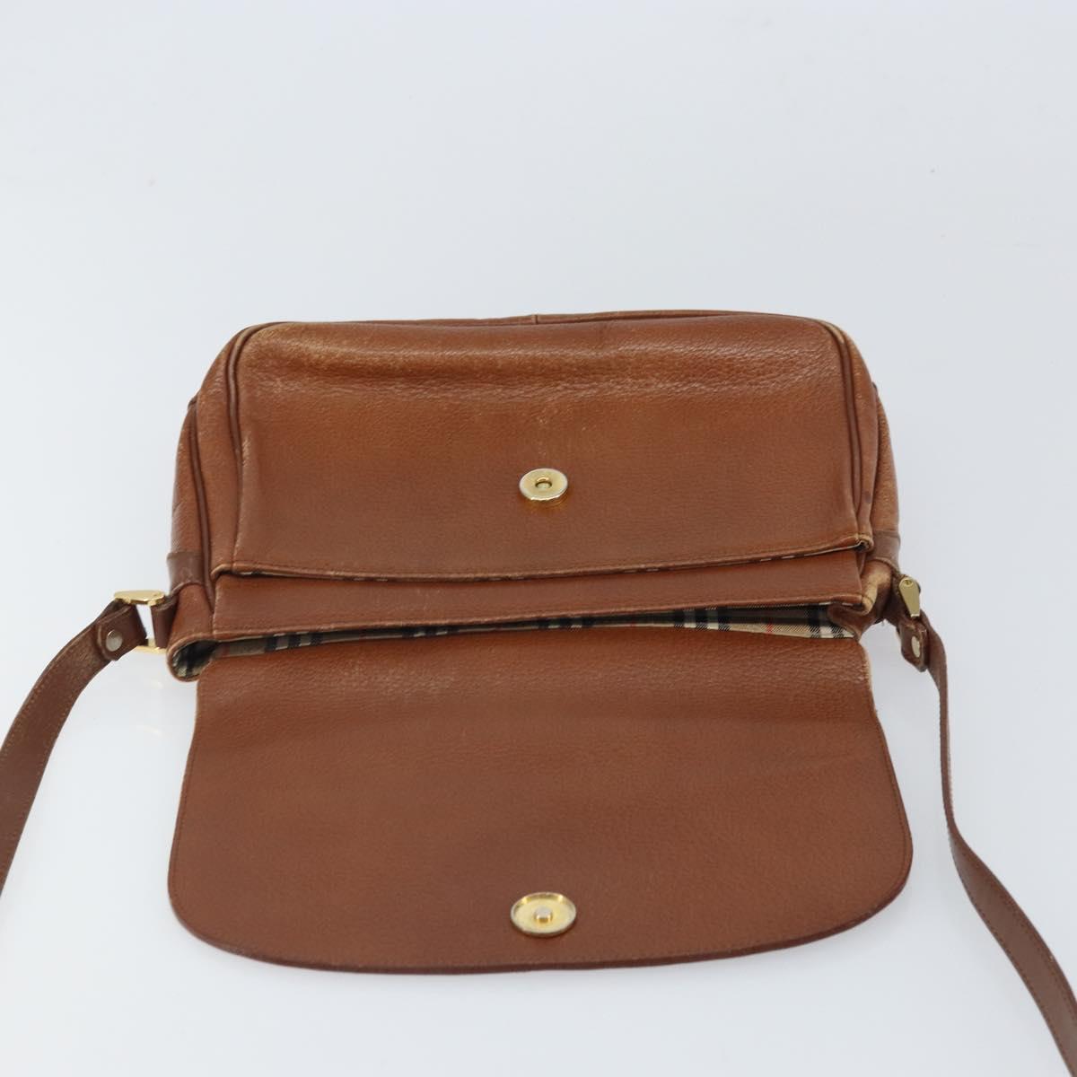 Burberrys Shoulder Bag Leather Brown Gold Auth 163613