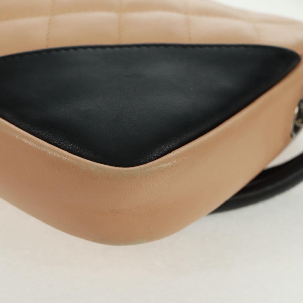 CHANEL Cambon Line Matelasse Shoulder Bag Leather Beige Silver CC Auth 163616V