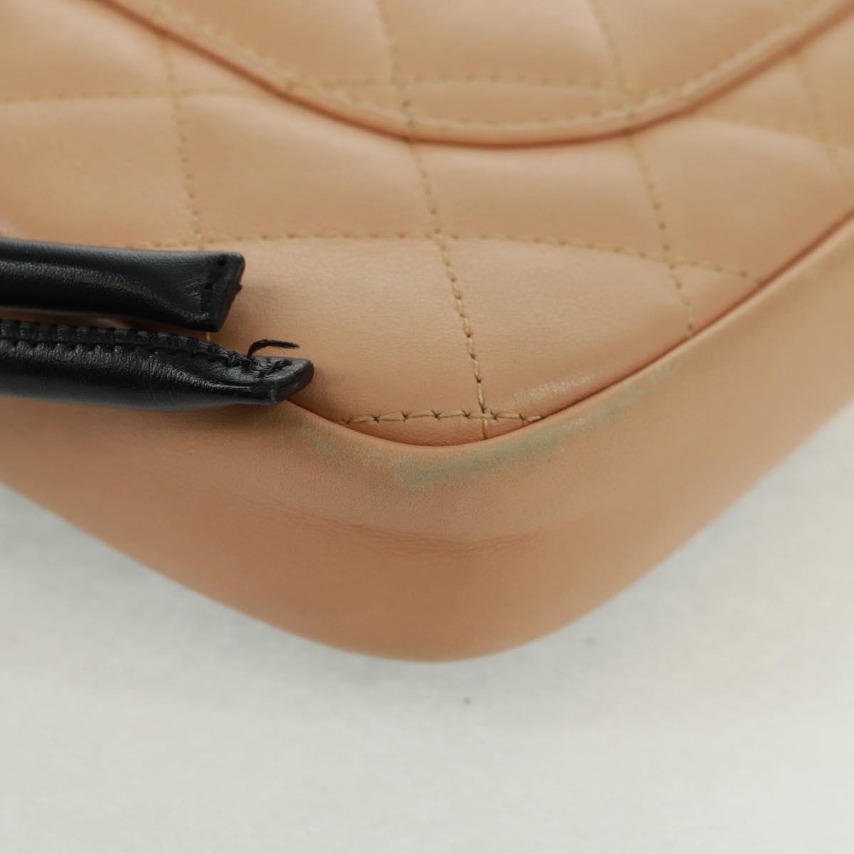 CHANEL Cambon Line Matelasse Shoulder Bag Leather Beige Silver CC Auth 163616V