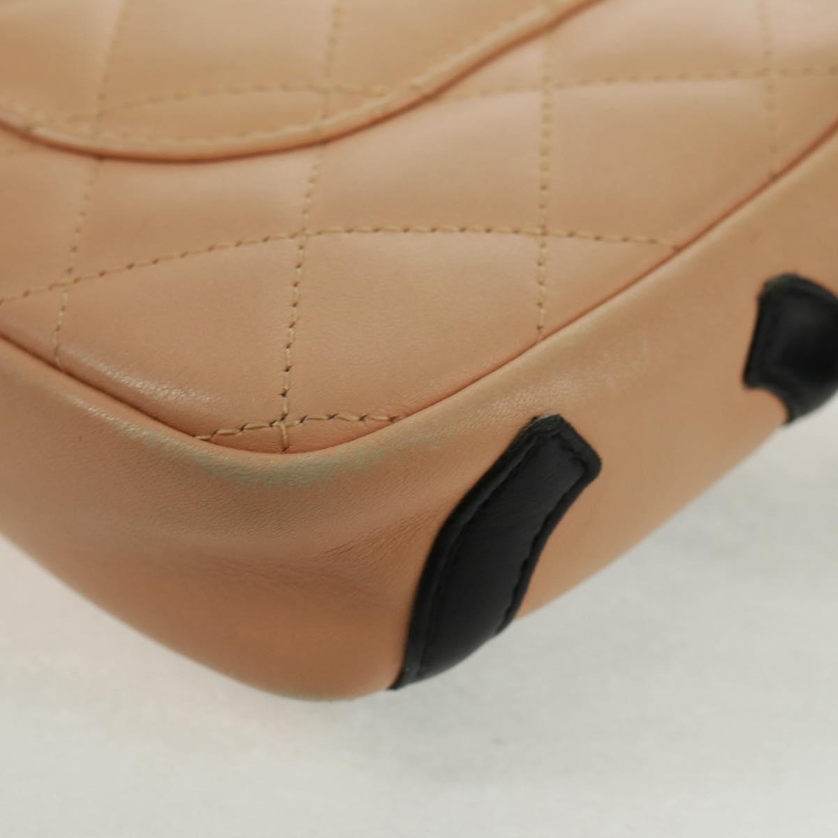 CHANEL Cambon Line Matelasse Shoulder Bag Leather Beige Silver CC Auth 163616V