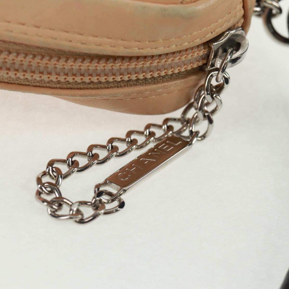 CHANEL Cambon Line Matelasse Shoulder Bag Leather Beige Silver CC Auth 163616V