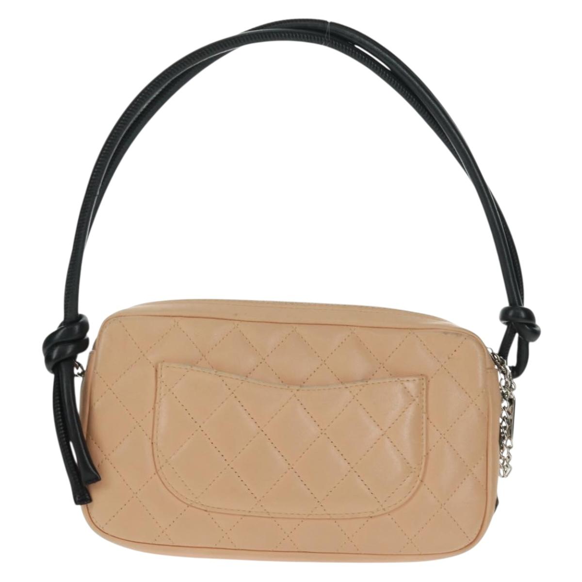 CHANEL Cambon Line Matelasse Shoulder Bag Leather Beige Silver CC Auth 163616V