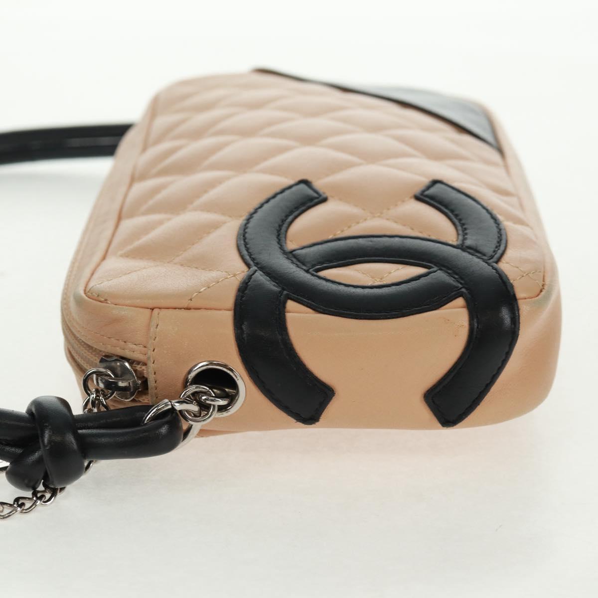 CHANEL Cambon Line Matelasse Shoulder Bag Leather Beige Silver CC Auth 163616V