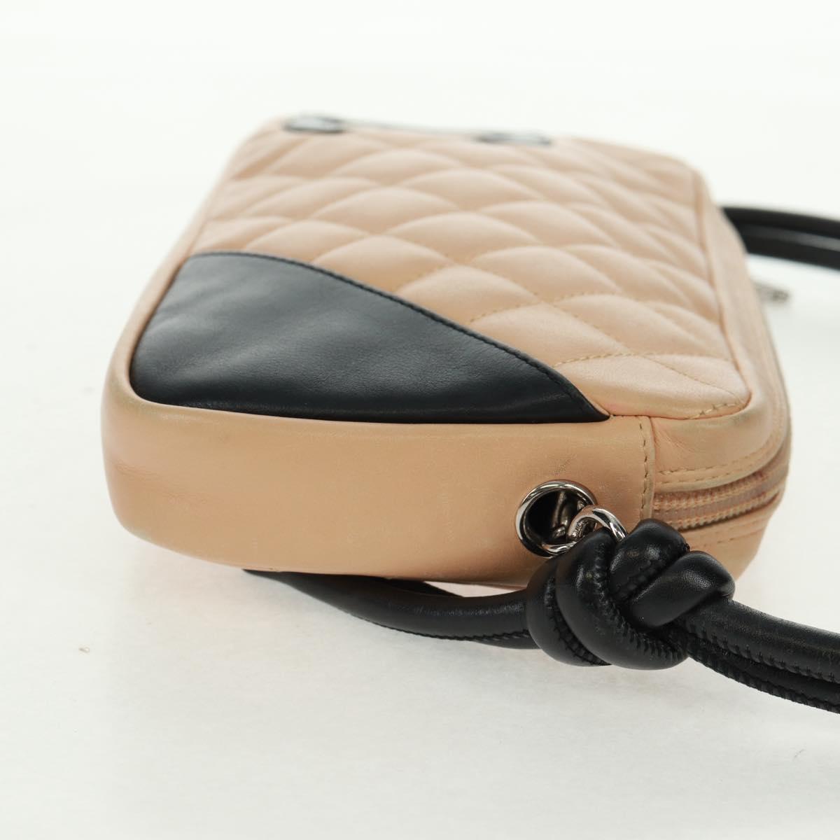 CHANEL Cambon Line Matelasse Shoulder Bag Leather Beige Silver CC Auth 163616V