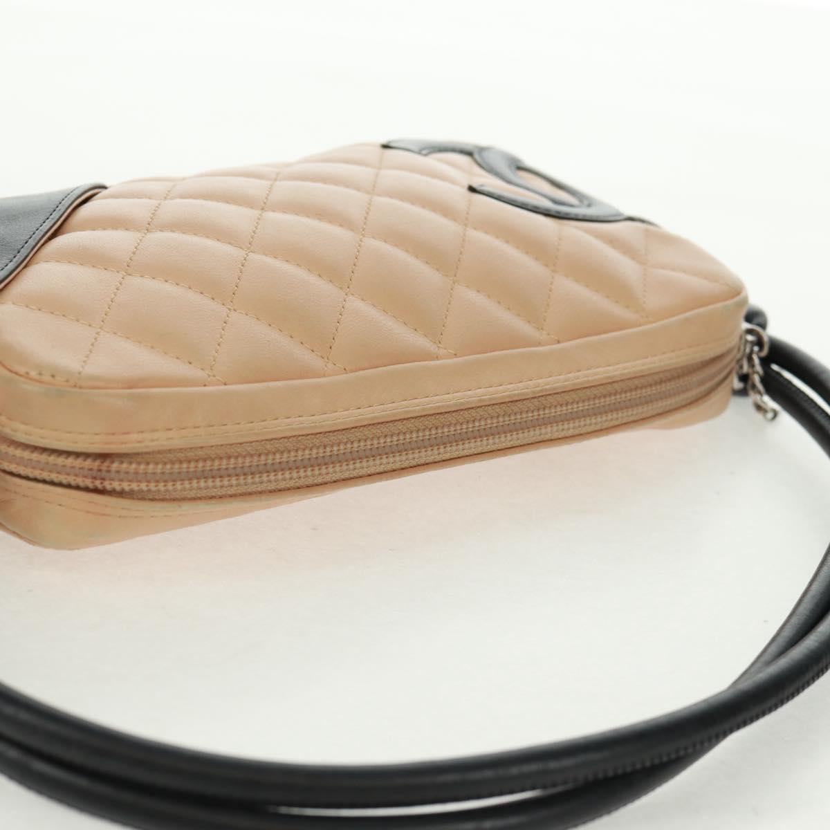 CHANEL Cambon Line Matelasse Shoulder Bag Leather Beige Silver CC Auth 163616V