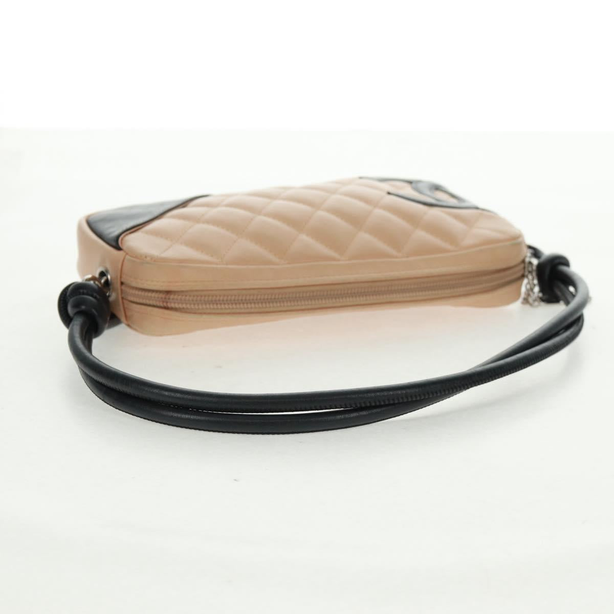 CHANEL Cambon Line Matelasse Shoulder Bag Leather Beige Silver CC Auth 163616V