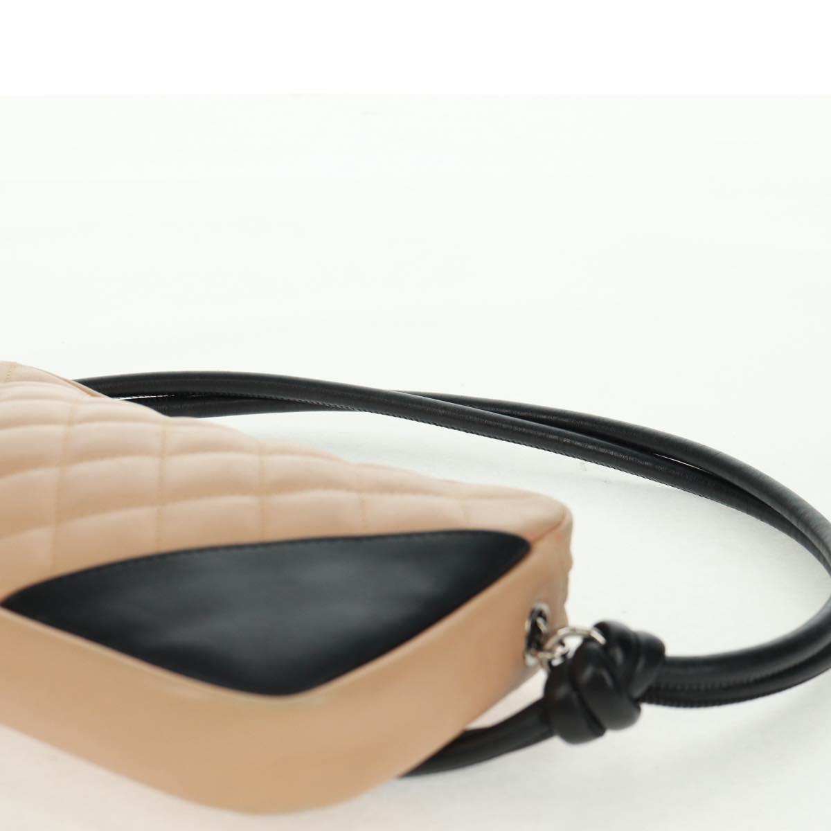 CHANEL Cambon Line Matelasse Shoulder Bag Leather Beige Silver CC Auth 163616V