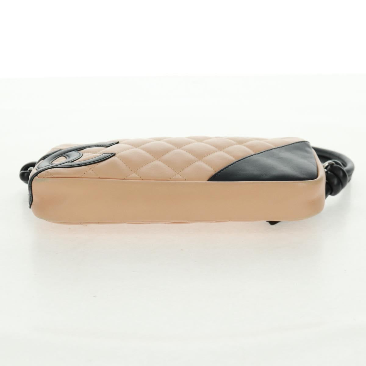 CHANEL Cambon Line Matelasse Shoulder Bag Leather Beige Silver CC Auth 163616V