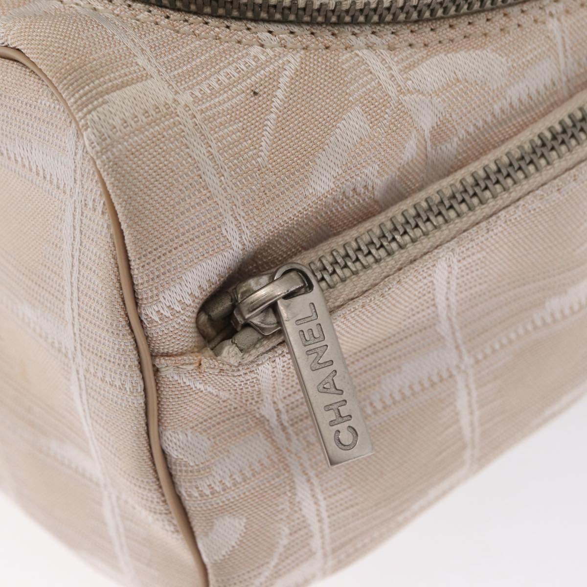 CHANEL New Travel line Hand Bag Nylon Beige Silver CC Auth 163622