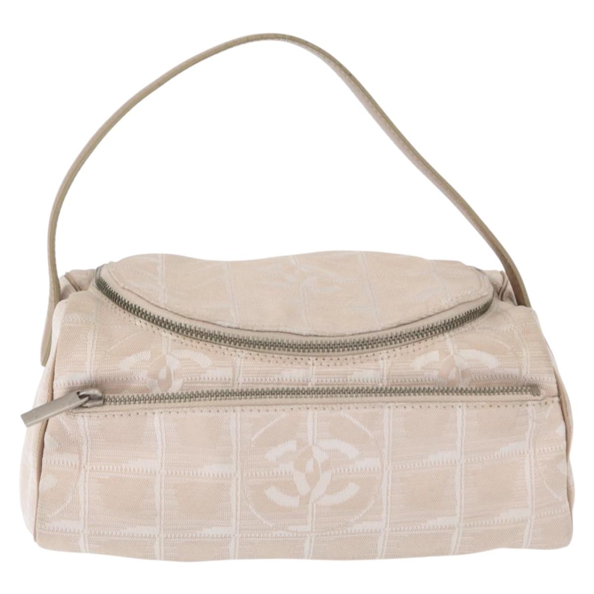CHANEL New Travel line Hand Bag Nylon Beige Silver CC Auth 163622