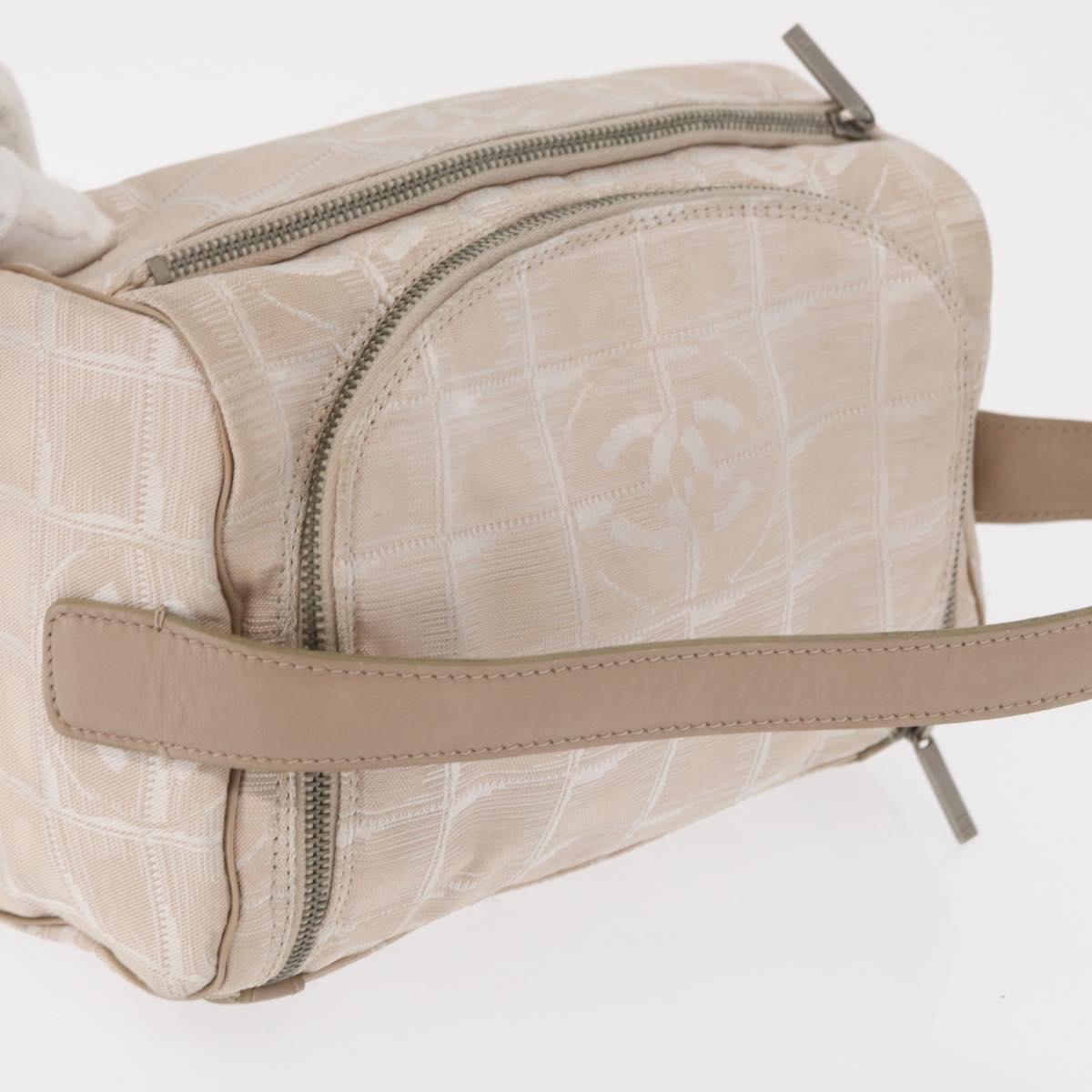 CHANEL New Travel line Hand Bag Nylon Beige Silver CC Auth 163622