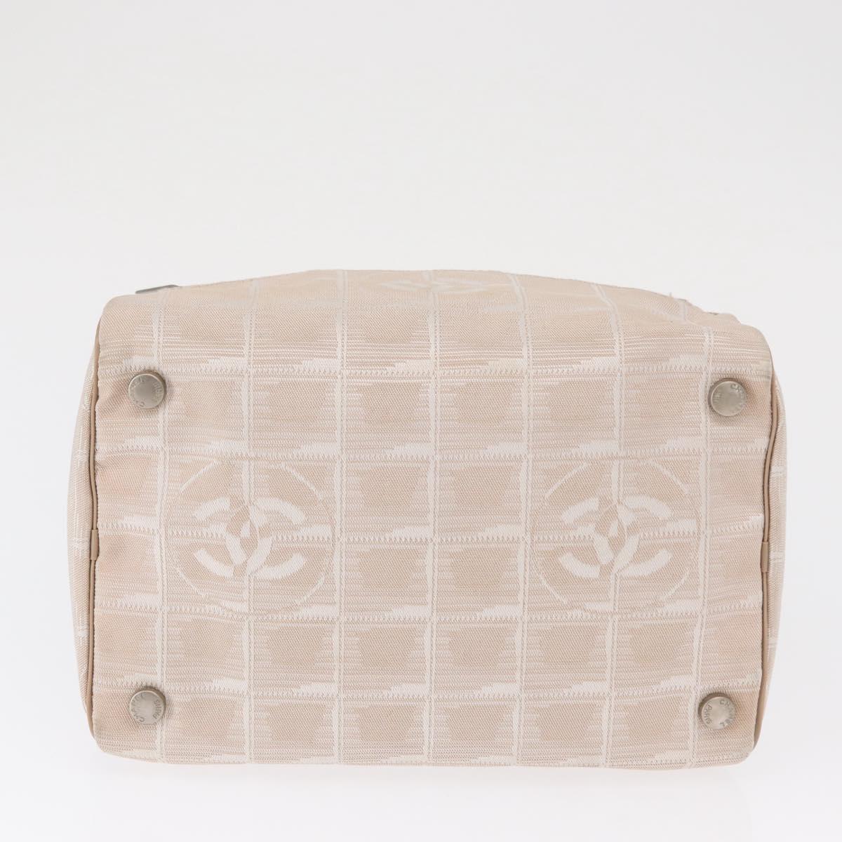 CHANEL New Travel line Hand Bag Nylon Beige Silver CC Auth 163622