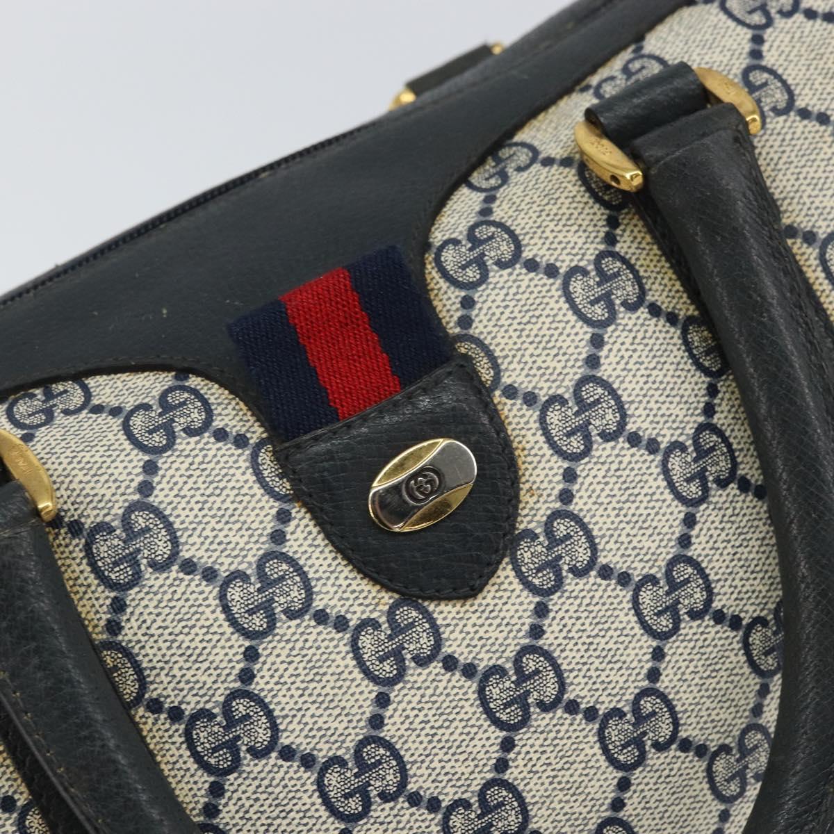 GUCCI GG Supreme Sherry Line Boston Bag PVC Navy Gold Red 111 02 006 Auth 163624