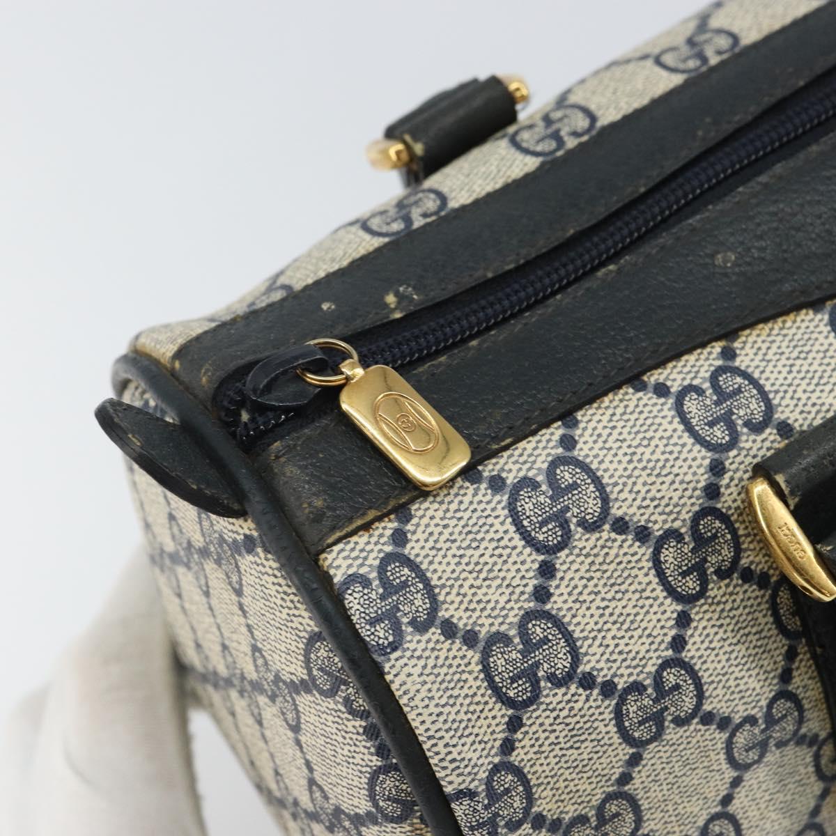 GUCCI GG Supreme Sherry Line Boston Bag PVC Navy Gold Red 111 02 006 Auth 163624