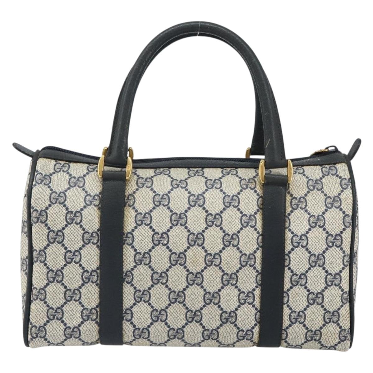 GUCCI GG Supreme Sherry Line Boston Bag PVC Navy Gold Red 111 02 006 Auth 163624
