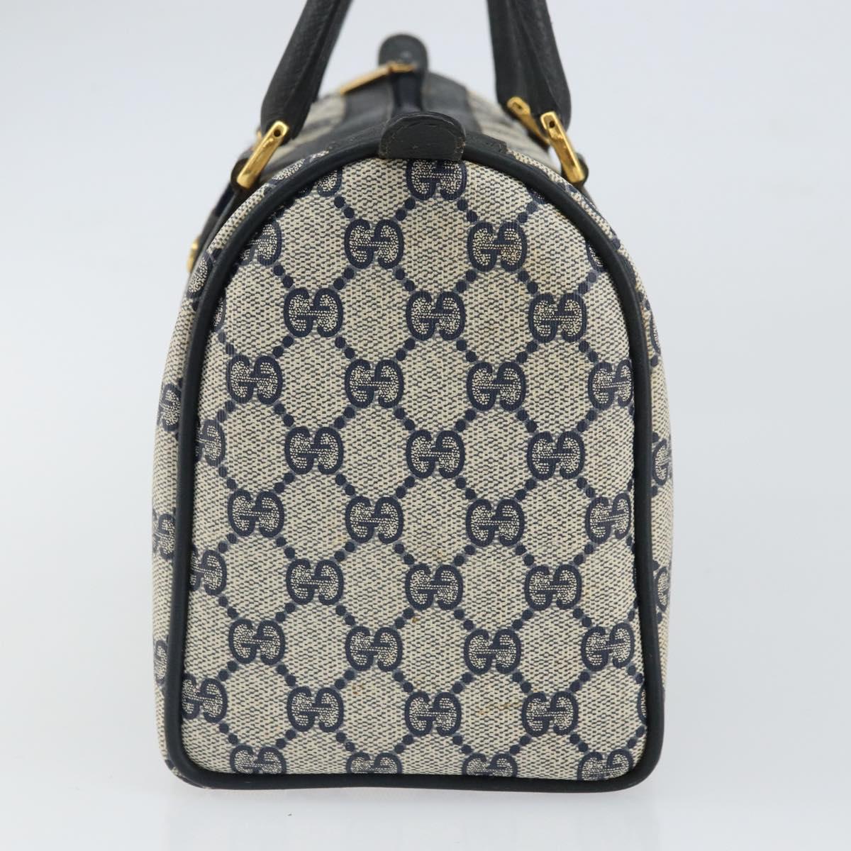 GUCCI GG Supreme Sherry Line Boston Bag PVC Navy Gold Red 111 02 006 Auth 163624
