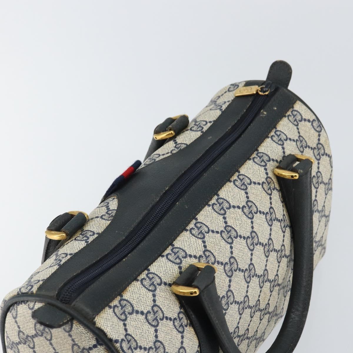 GUCCI GG Supreme Sherry Line Boston Bag PVC Navy Gold Red 111 02 006 Auth 163624