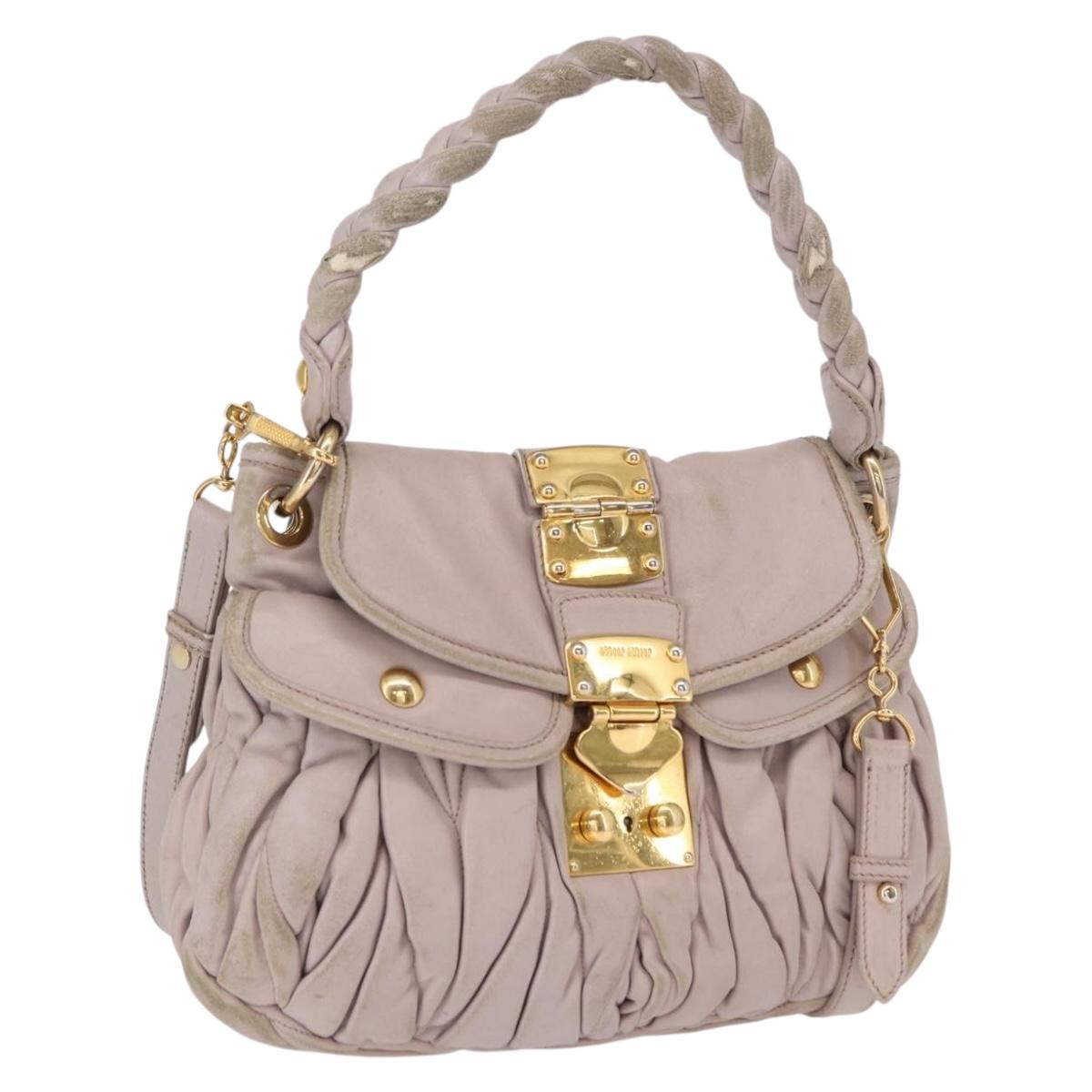 Miu Miu Matelasse Shoulder Bag Leather Pink Gold Auth 163628
