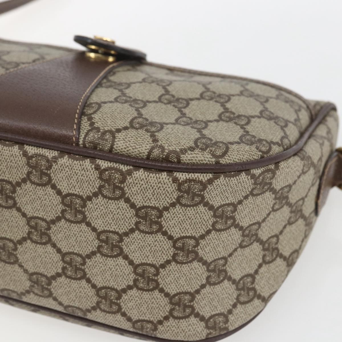 GUCCI GG Supreme Web Sherry Line Shoulder Bag PVC Beige Gold Auth 163629