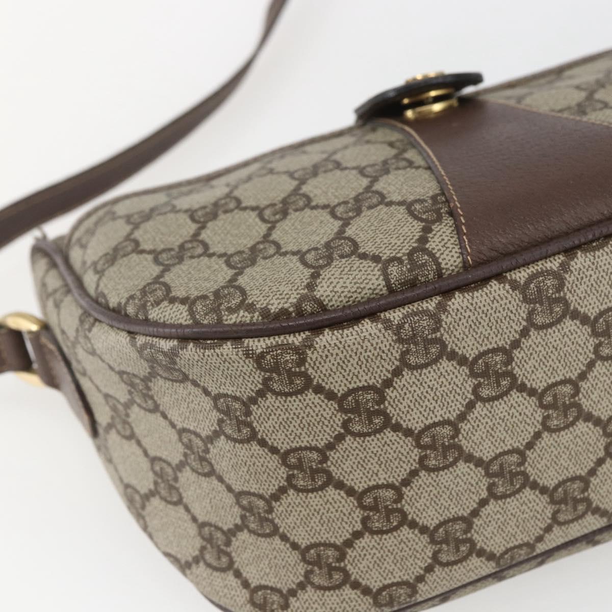 GUCCI GG Supreme Web Sherry Line Shoulder Bag PVC Beige Gold Auth 163629