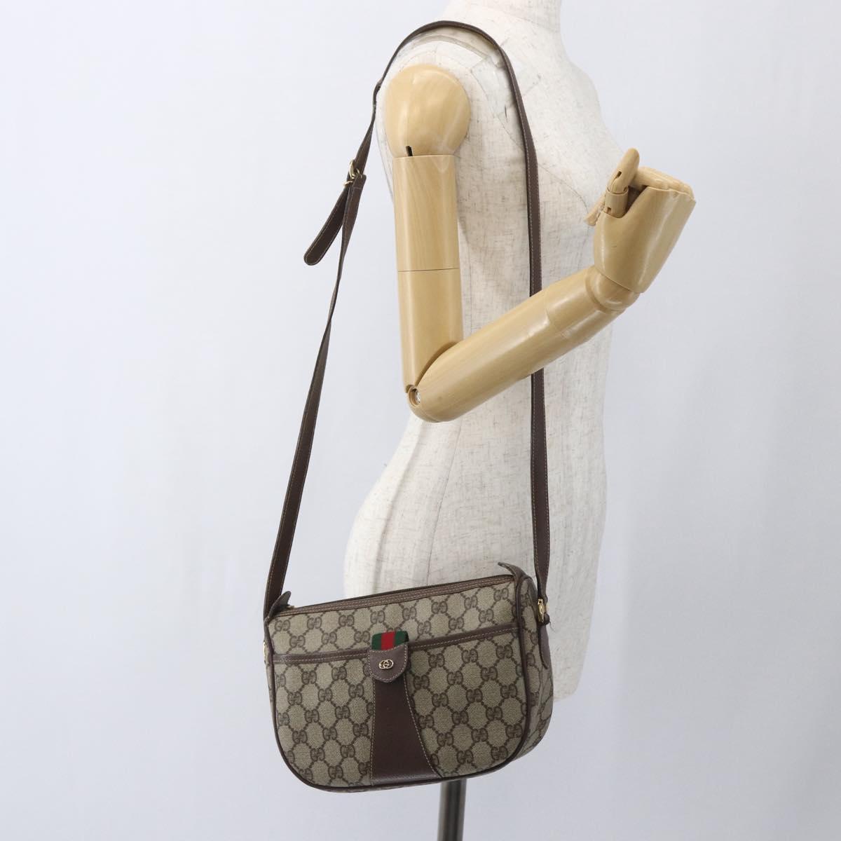 GUCCI GG Supreme Web Sherry Line Shoulder Bag PVC Beige Gold Auth 163629