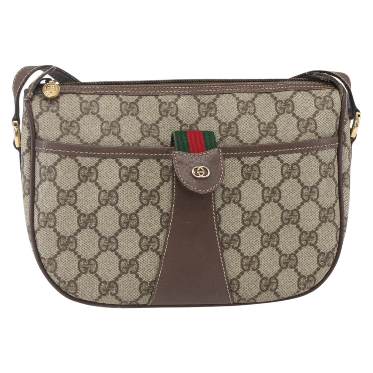 GUCCI GG Supreme Web Sherry Line Shoulder Bag PVC Beige Gold Auth 163629