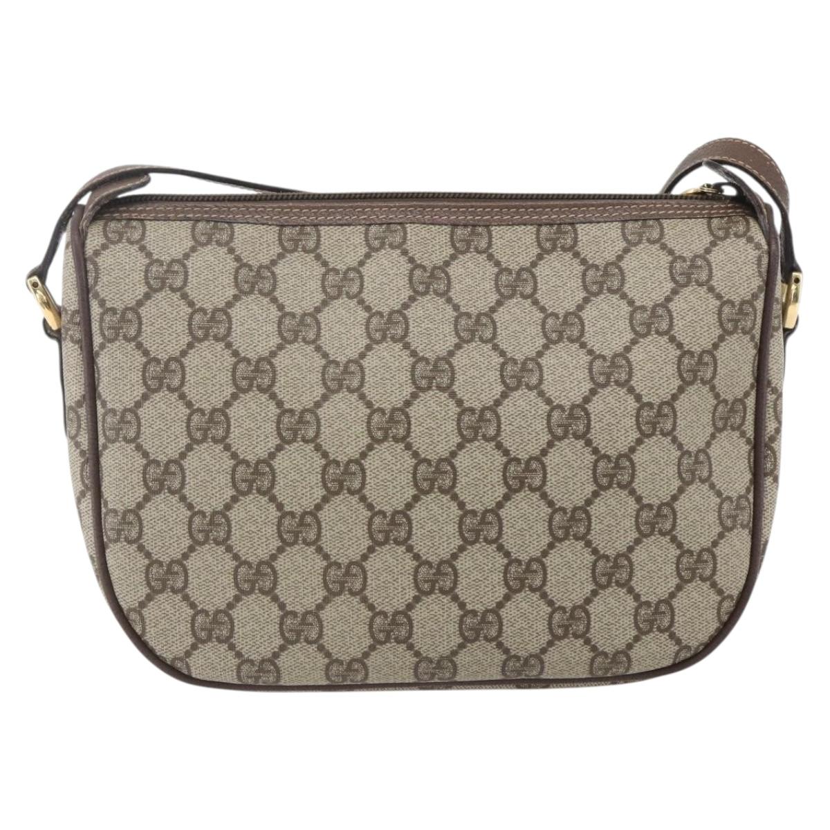 GUCCI GG Supreme Web Sherry Line Shoulder Bag PVC Beige Gold Auth 163629