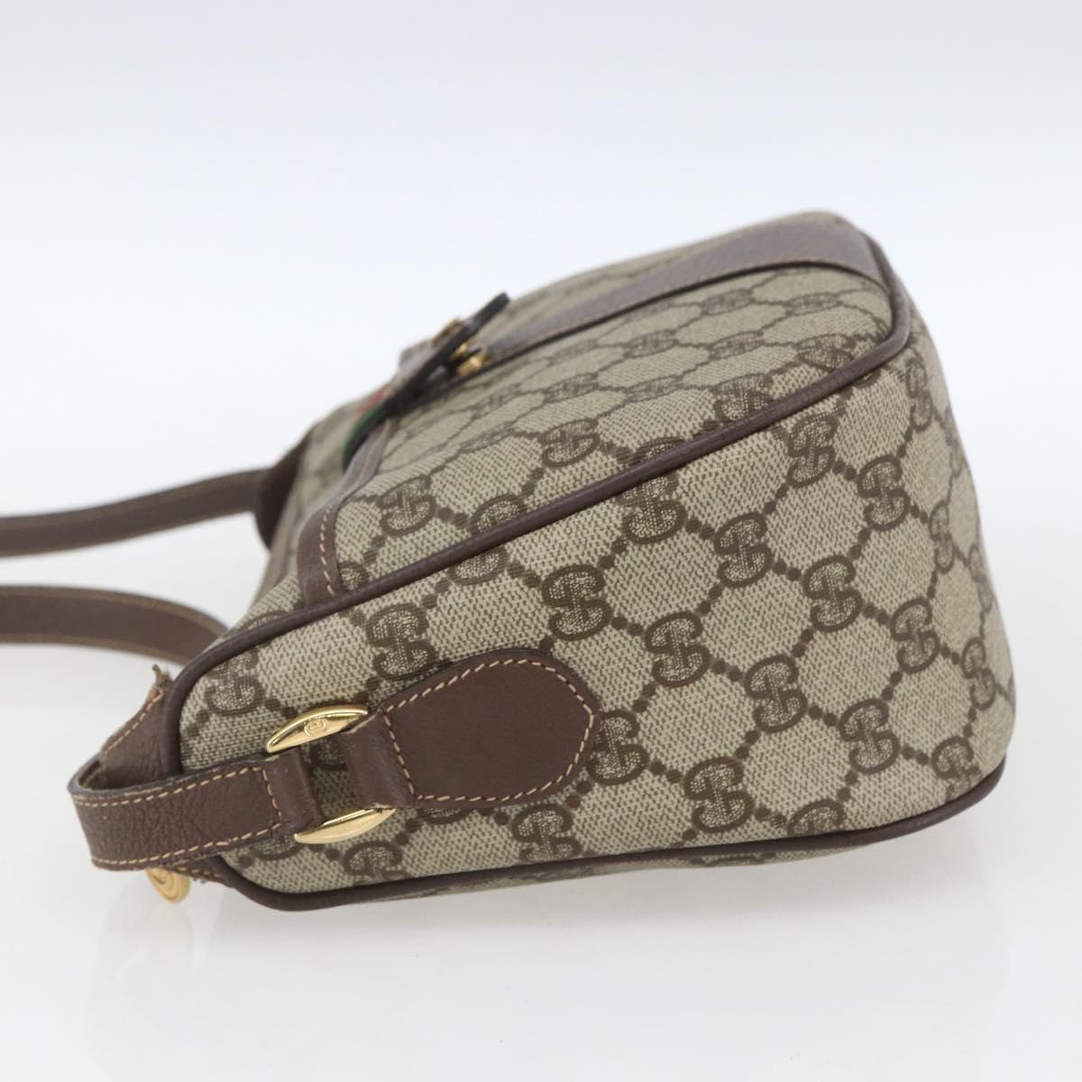 GUCCI GG Supreme Web Sherry Line Shoulder Bag PVC Beige Gold Auth 163629