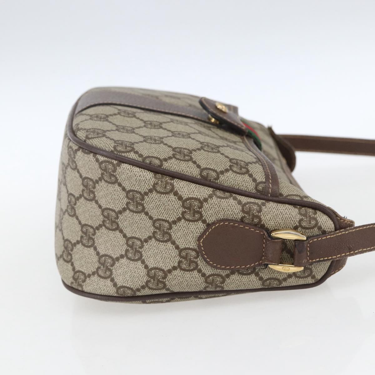 GUCCI GG Supreme Web Sherry Line Shoulder Bag PVC Beige Gold Auth 163629