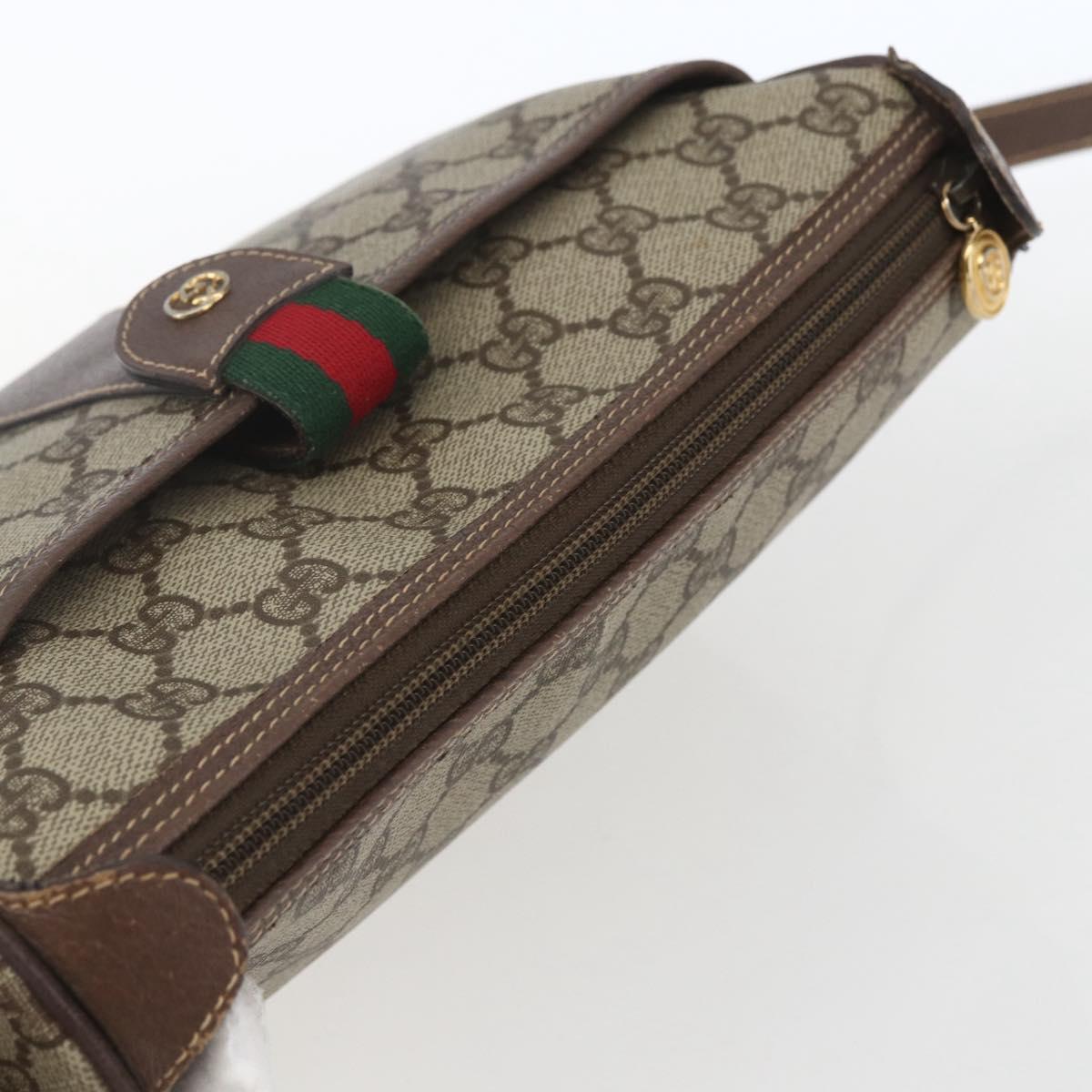 GUCCI GG Supreme Web Sherry Line Shoulder Bag PVC Beige Gold Auth 163629