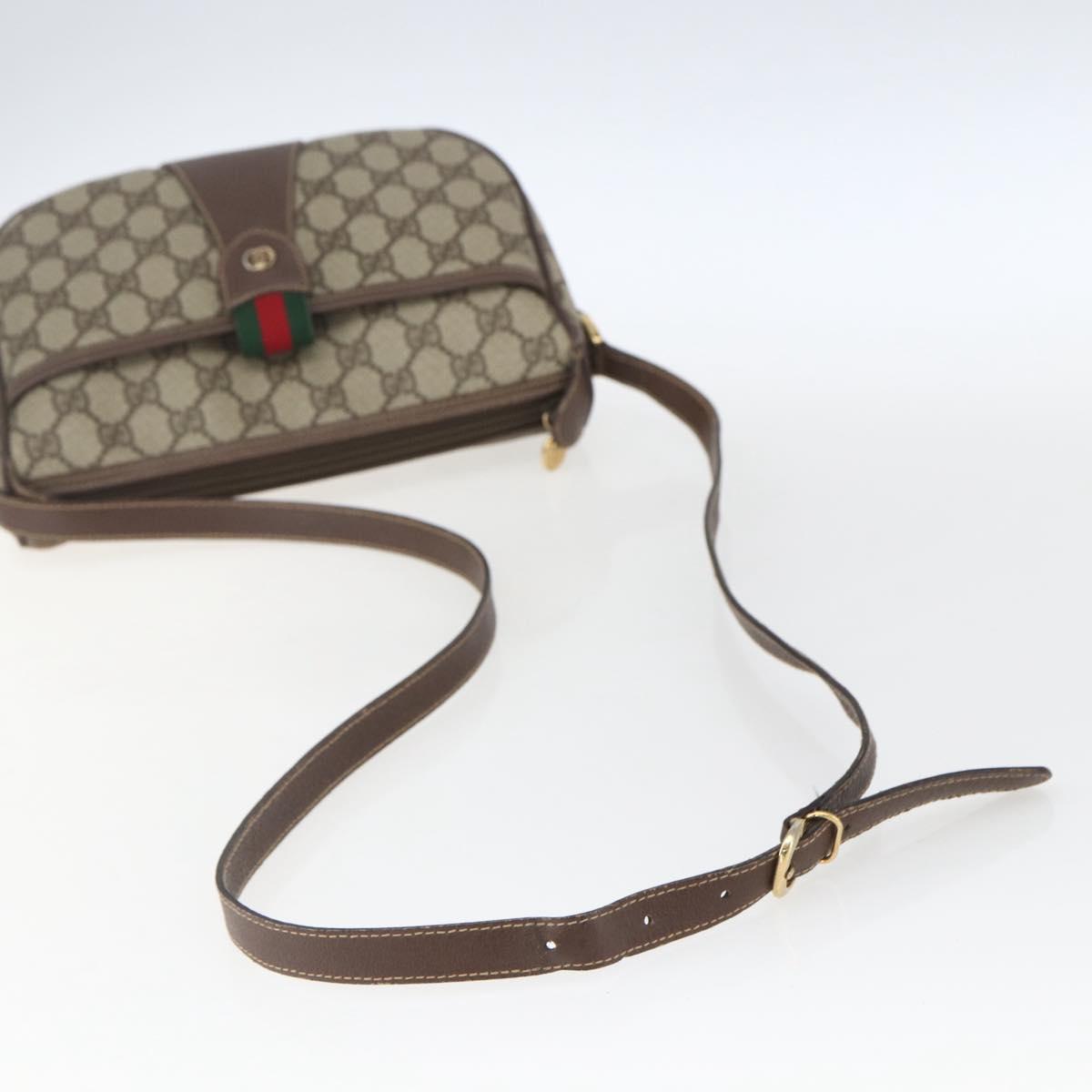GUCCI GG Supreme Web Sherry Line Shoulder Bag PVC Beige Gold Auth 163629
