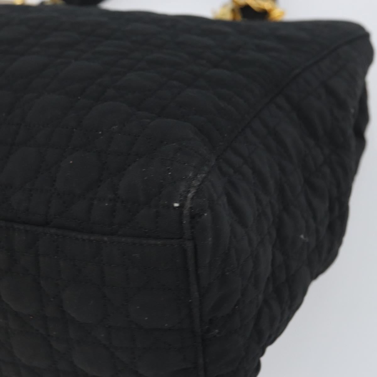 Christian Dior Lady Dior Canage Hand Bag Nylon Black Gold Auth 163634