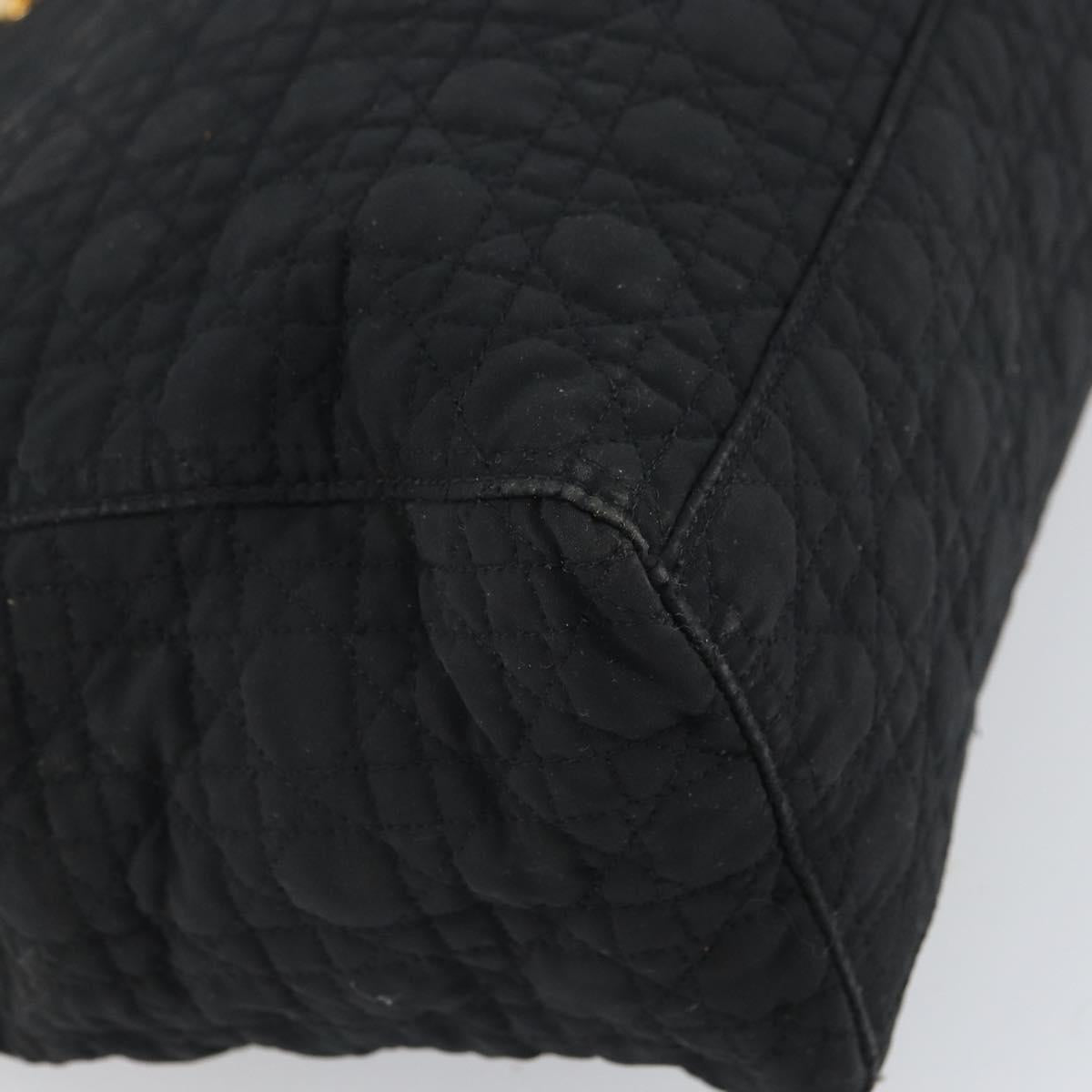 Christian Dior Lady Dior Canage Hand Bag Nylon Black Gold Auth 163634
