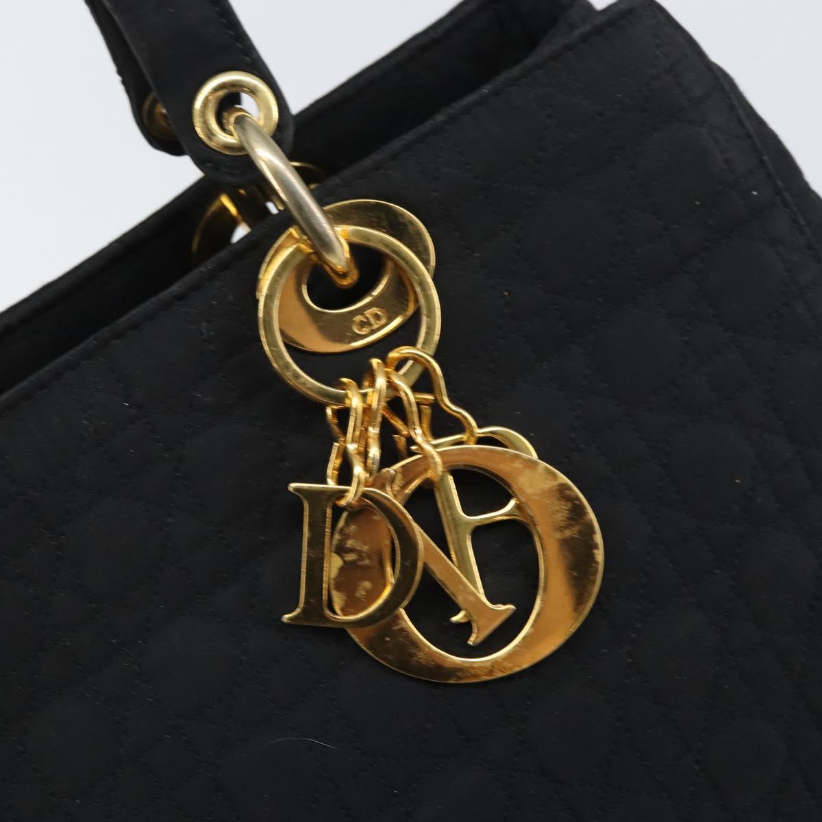 Christian Dior Lady Dior Canage Hand Bag Nylon Black Gold Auth 163634