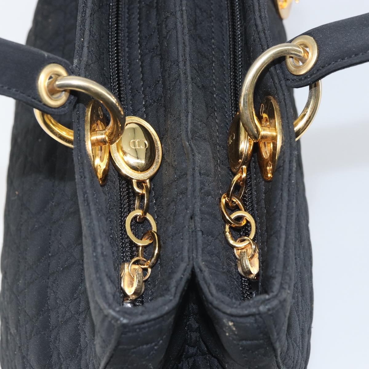 Christian Dior Lady Dior Canage Hand Bag Nylon Black Gold Auth 163634