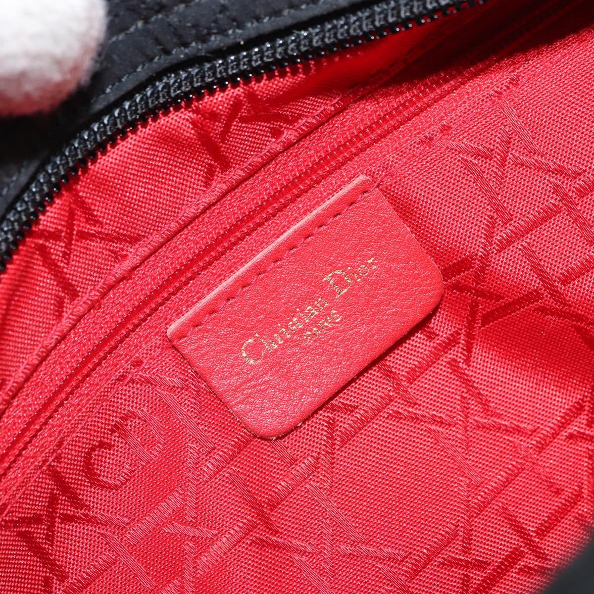 Christian Dior Lady Dior Canage Hand Bag Nylon Black Gold Auth 163634