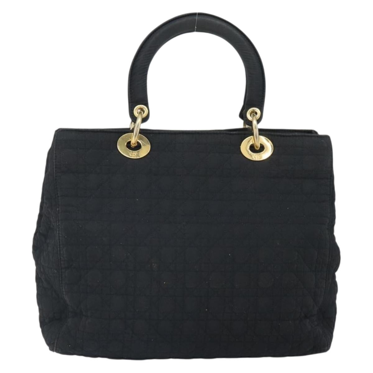 Christian Dior Lady Dior Canage Hand Bag Nylon Black Gold Auth 163634