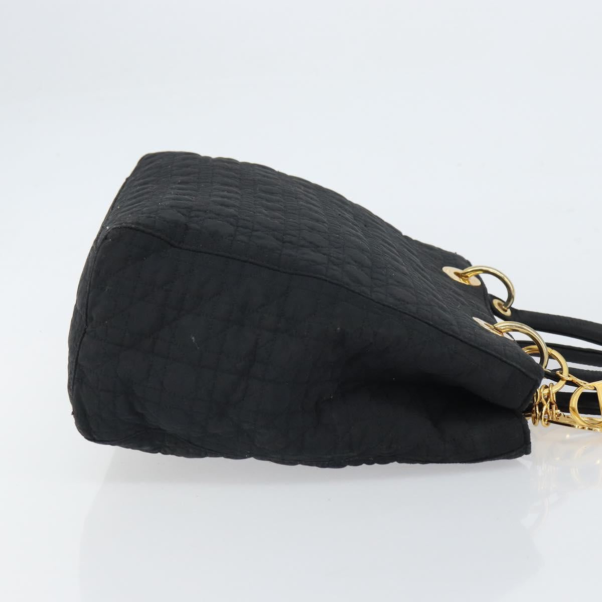 Christian Dior Lady Dior Canage Hand Bag Nylon Black Gold Auth 163634