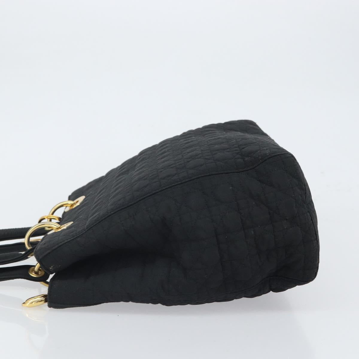 Christian Dior Lady Dior Canage Hand Bag Nylon Black Gold Auth 163634