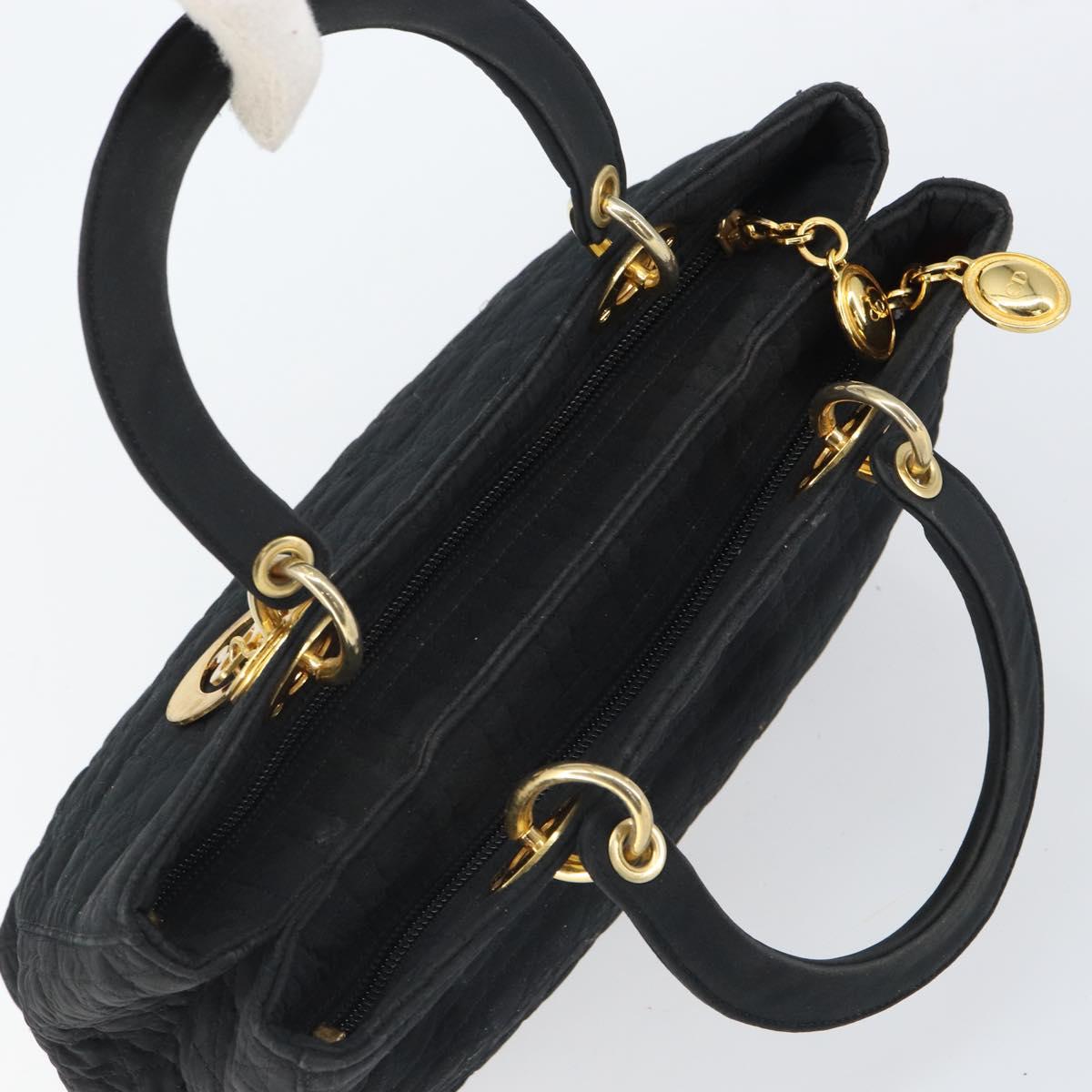 Christian Dior Lady Dior Canage Hand Bag Nylon Black Gold Auth 163634