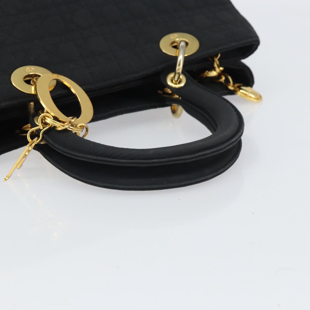 Christian Dior Lady Dior Canage Hand Bag Nylon Black Gold Auth 163634